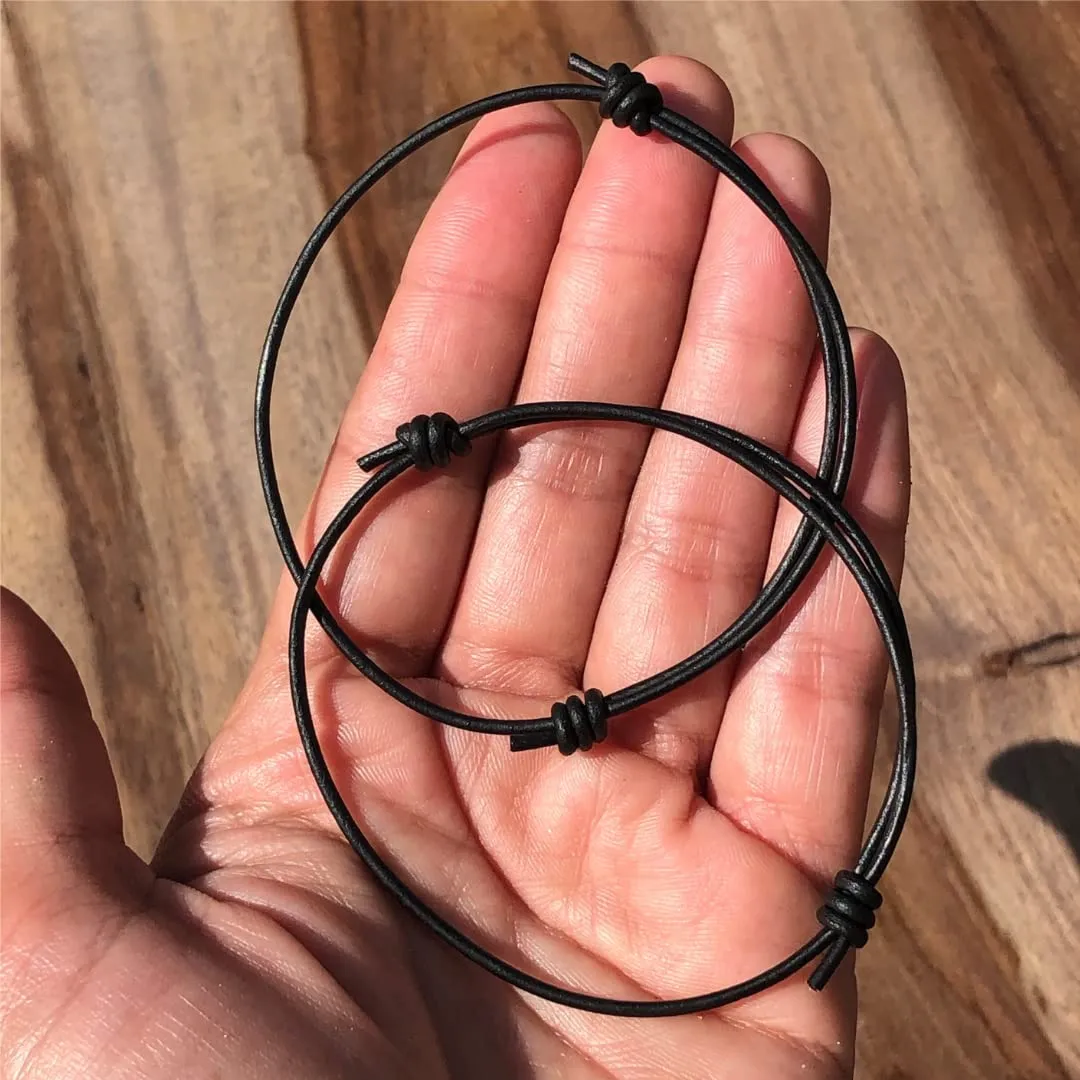 1.5 mm Men Genuine Leather Bracelet - Handmade Adjustable Cuff, Mens Minimalism Leather Wrap Wristband, Simple Accessories, Premium Leather, Women Gift To Boyfriend, Pulsera Hombre (Black)