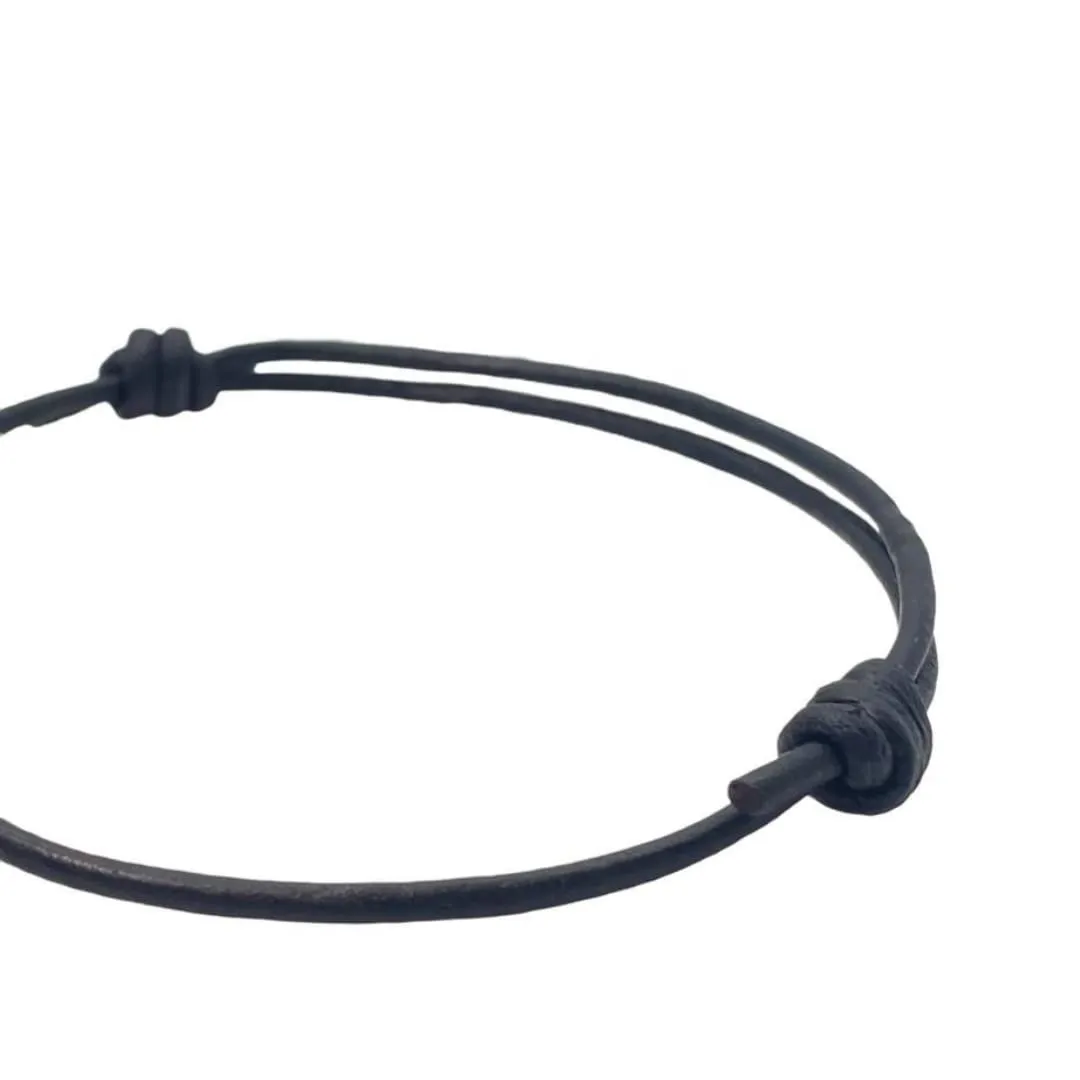 1.5 mm Men Genuine Leather Bracelet - Handmade Adjustable Cuff, Mens Minimalism Leather Wrap Wristband, Simple Accessories, Premium Leather, Women Gift To Boyfriend, Pulsera Hombre (Black)