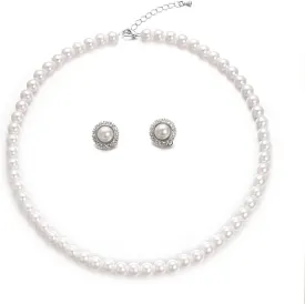 8mm 10mm Faux Pearl Necklace Earrings Set for Women White Black Round Glass Pearl Wedding Jewelry Gifts