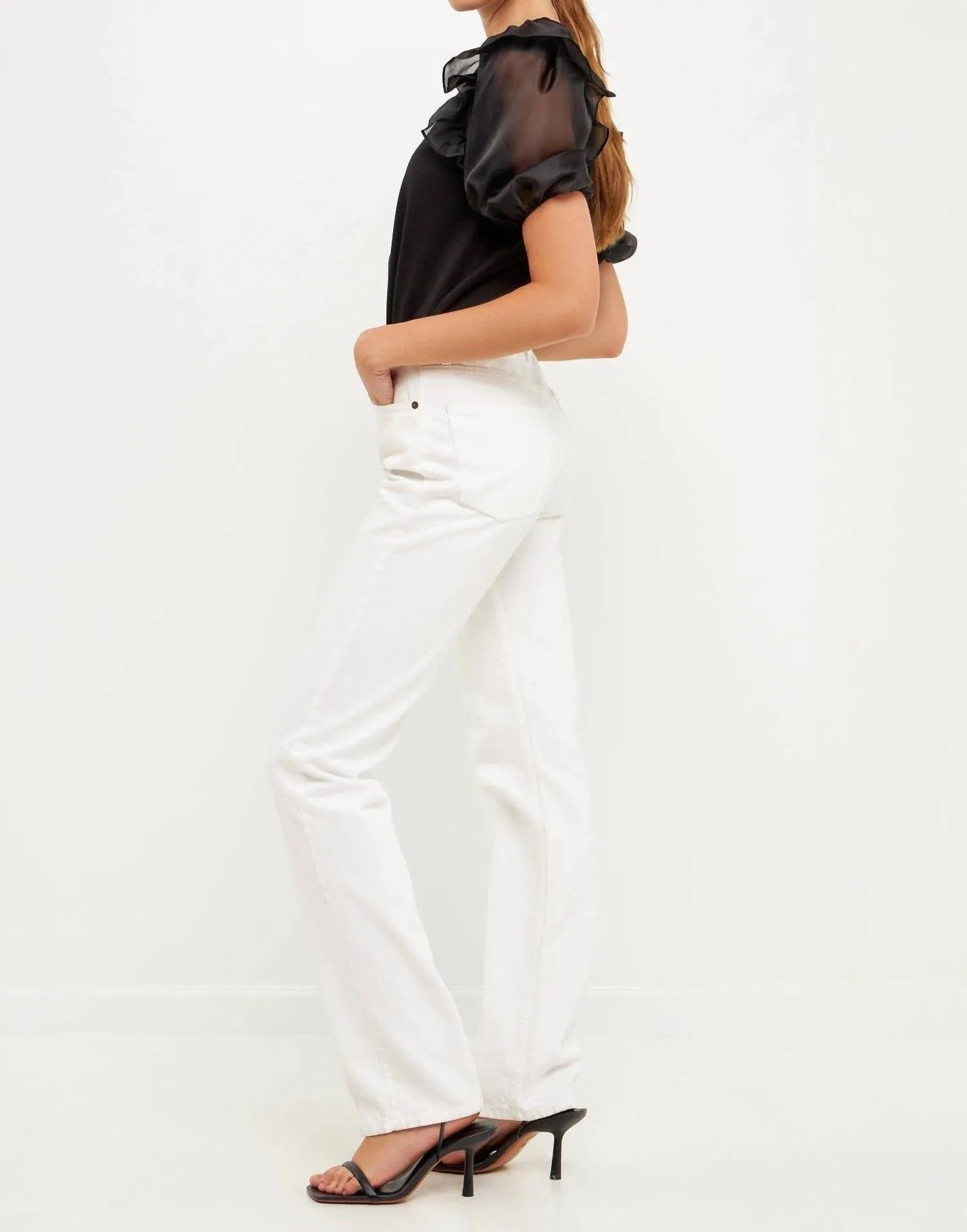 Ace Of Spades Sheer Sleeve Top in Black