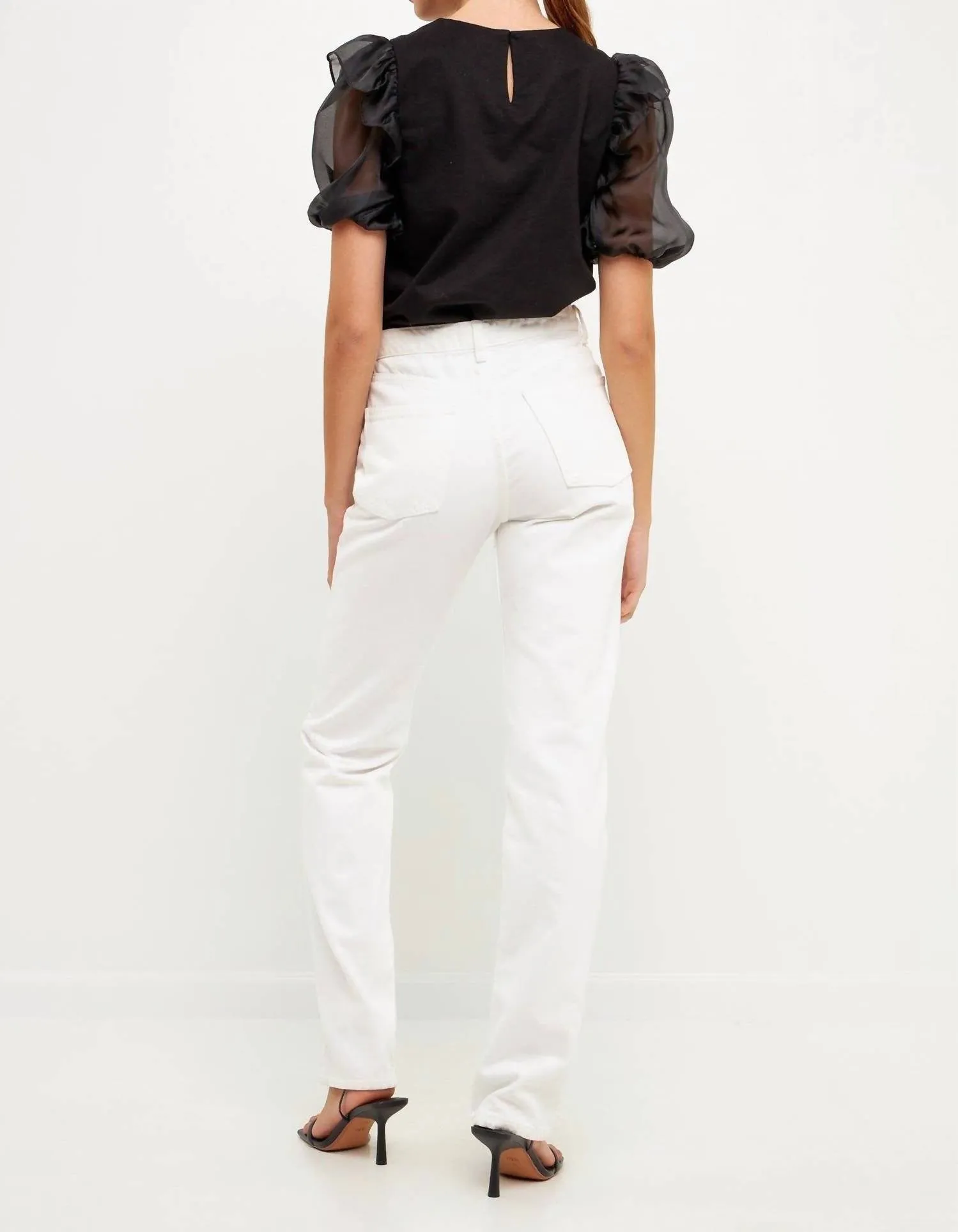 Ace Of Spades Sheer Sleeve Top in Black