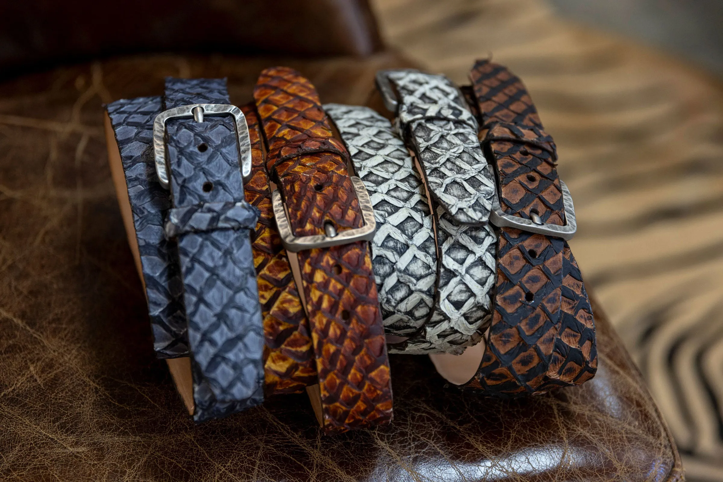 Amazonian Arapaima Belt - Blackened Chestnut