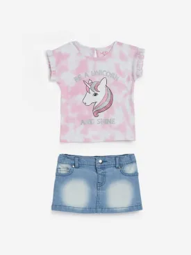 Baby HOP Blue Skirt And Unicorn T-Shirt Set