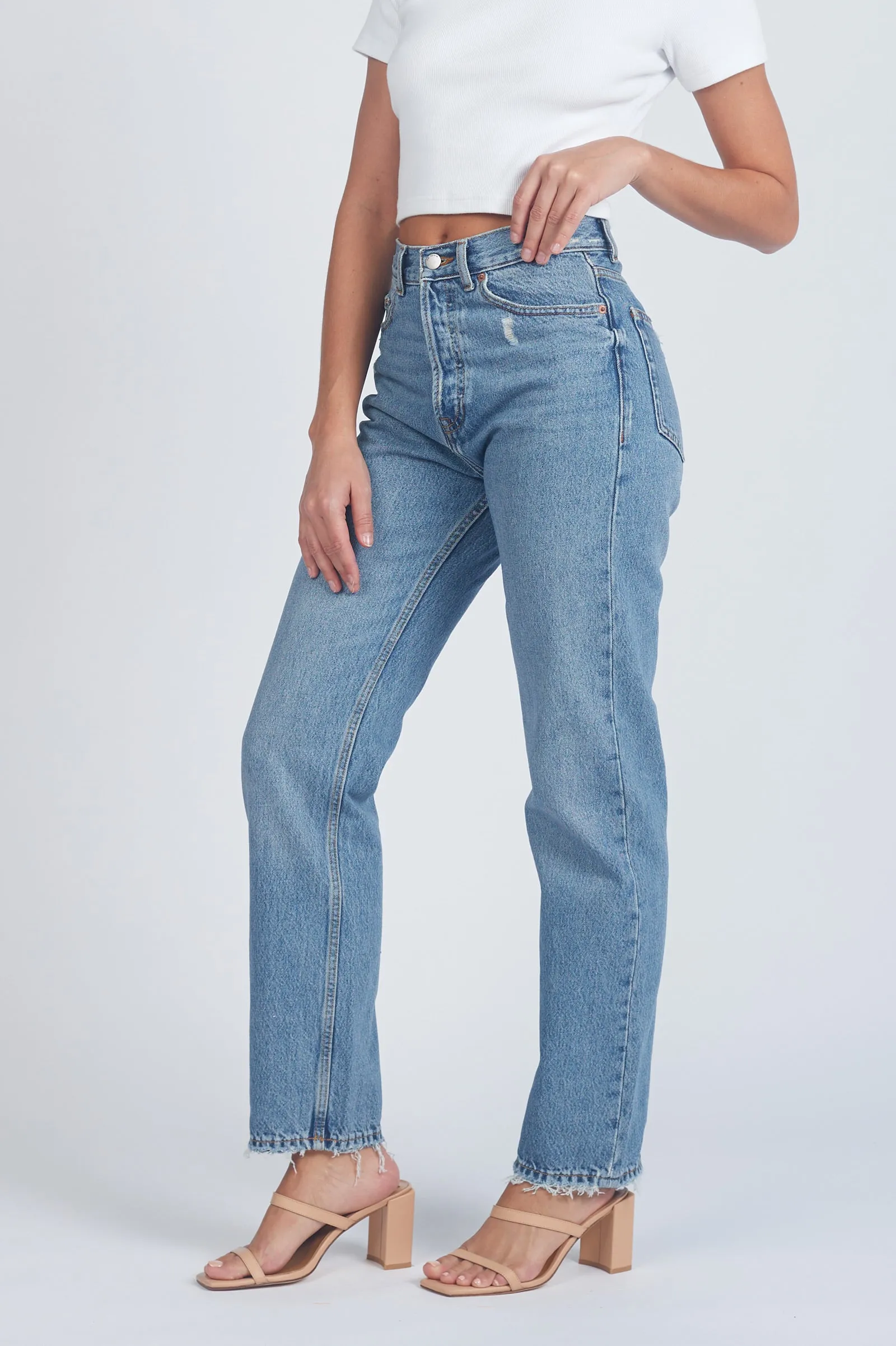 Beth Straight Jeans - Blue Jay Worn Hem