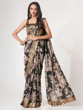 Black Organza Traditional Saree
