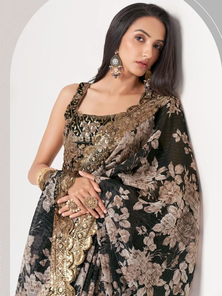 Black Organza Traditional Saree