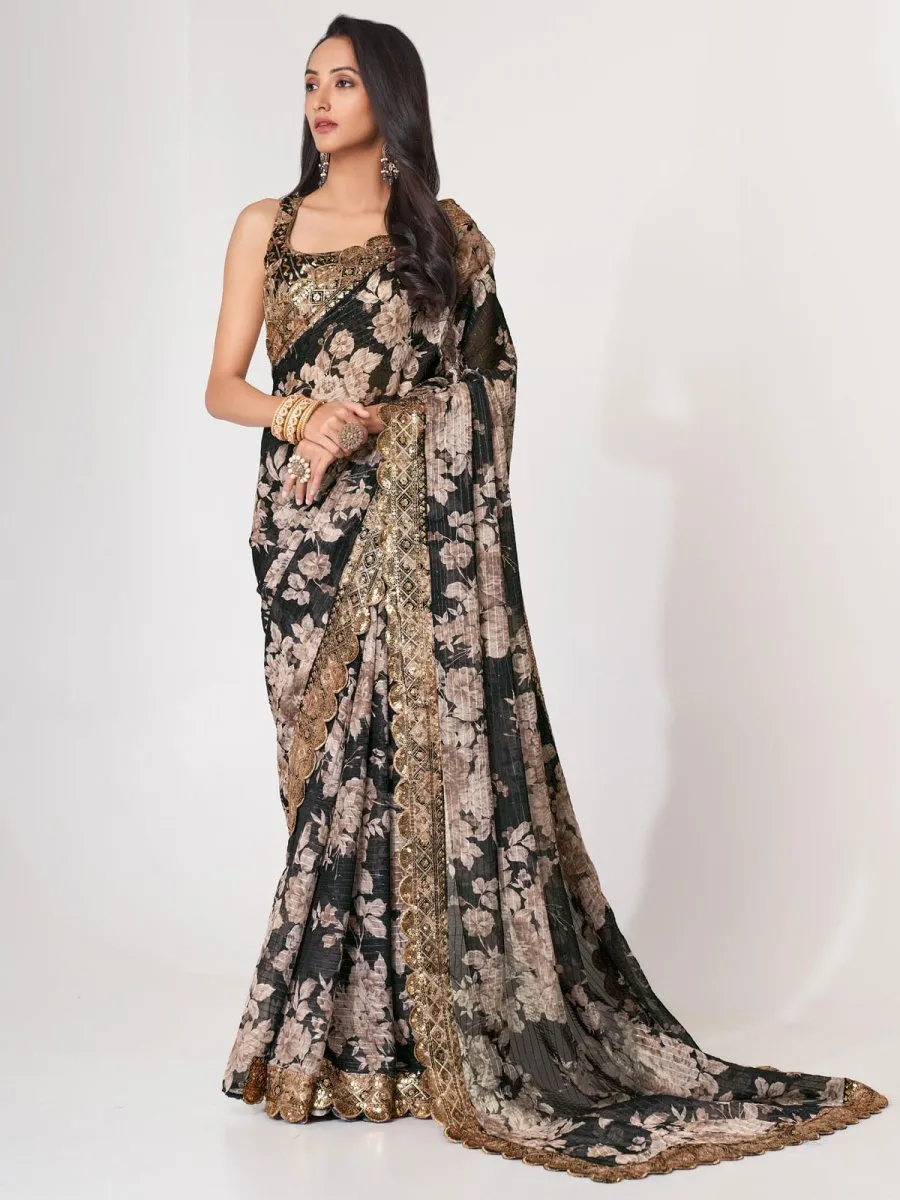 Black Organza Traditional Saree
