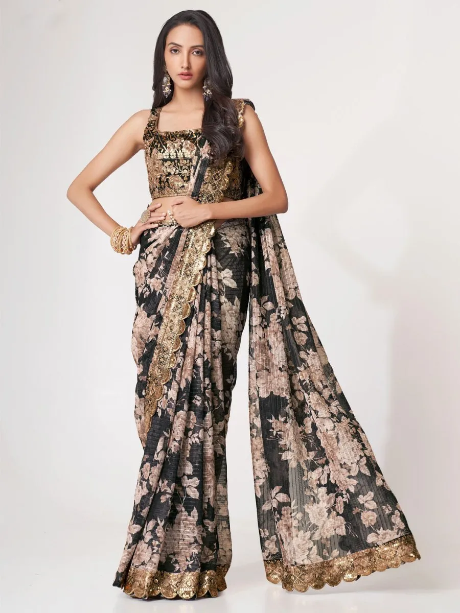 Black Organza Traditional Saree