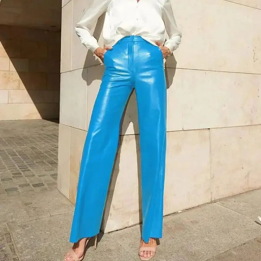 Black PU Leather High Rise Pants
