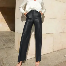 Black PU Leather High Rise Pants
