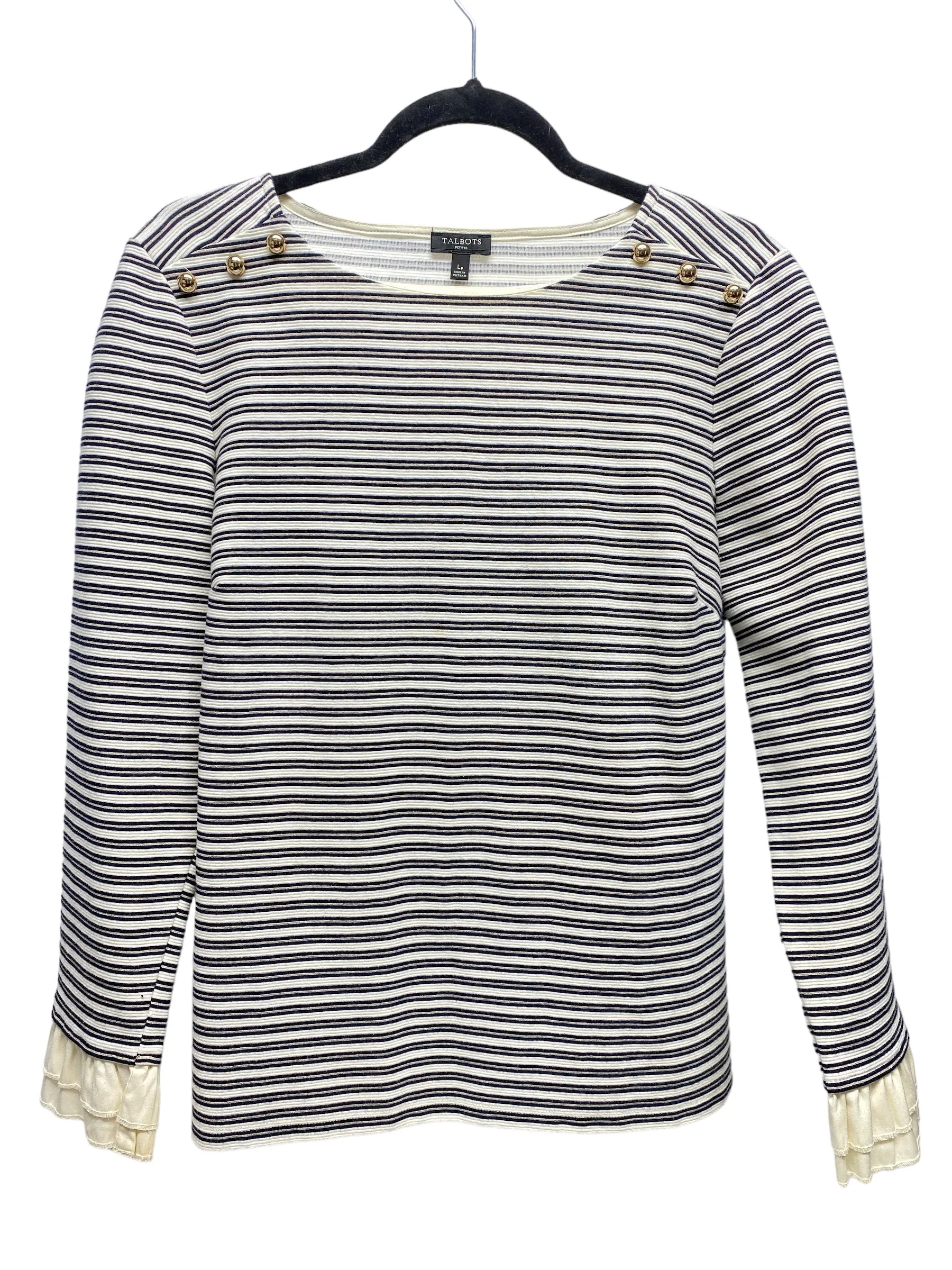 Blouse Long Sleeve By Talbots In Black & Cream, Size: Petite L