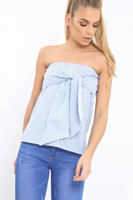 Blue Stripe Bardot Tie Around The Waist Top - Harriet