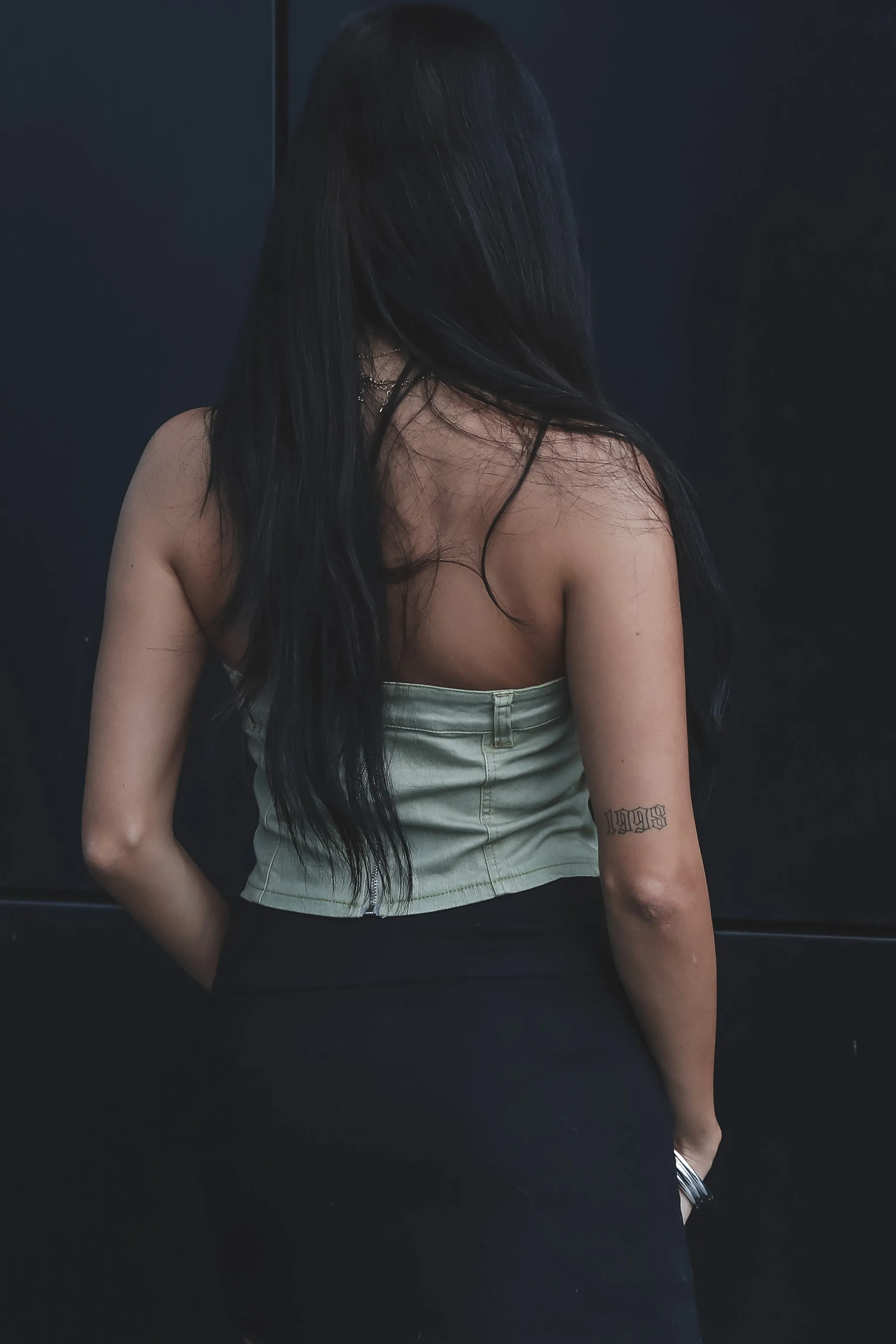 Calling The Shots Olive Denim Tube Top