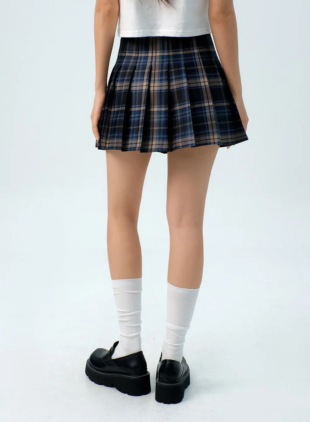 Check Pleated Mini Skirt IG312