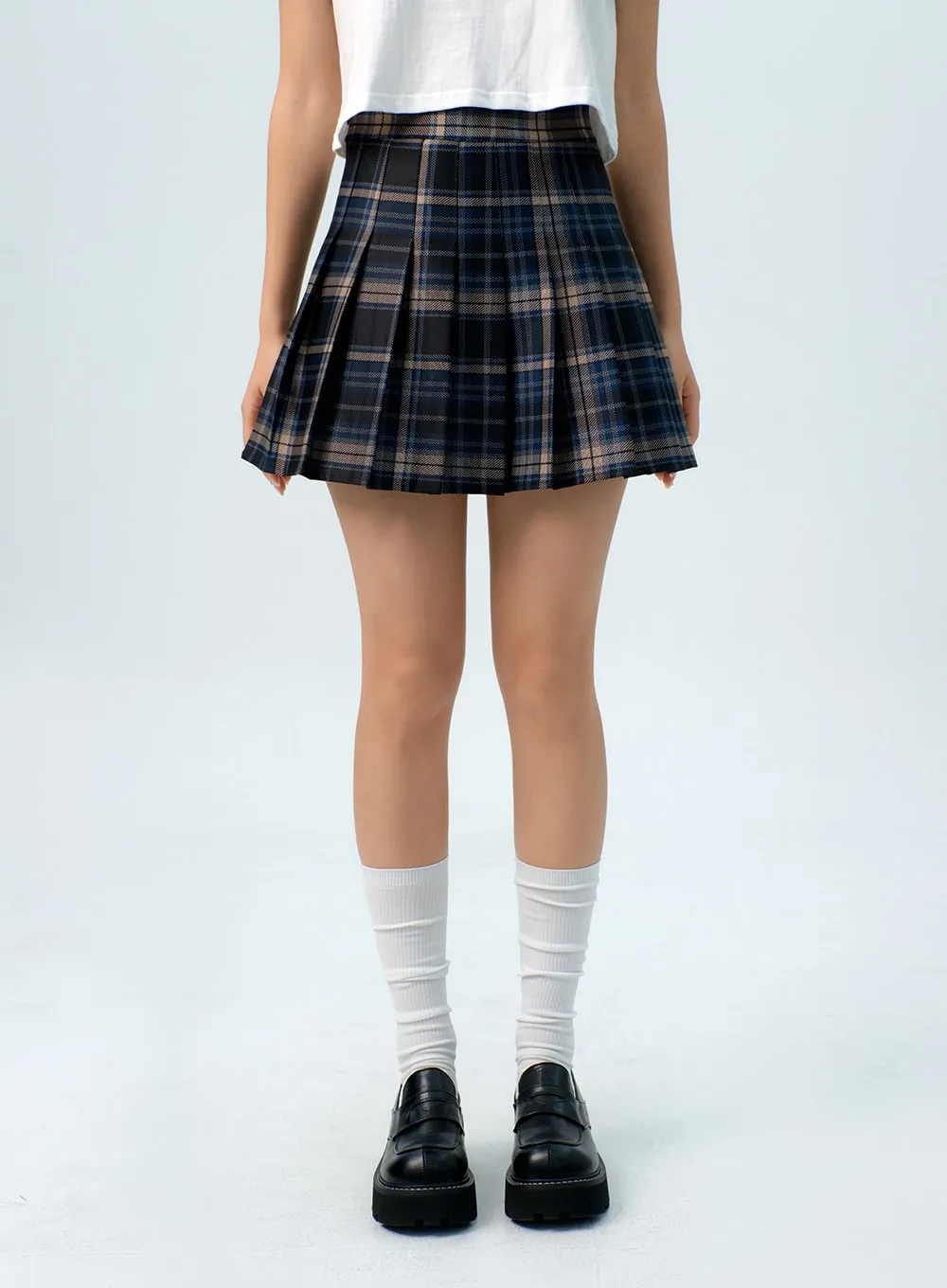 Check Pleated Mini Skirt IG312