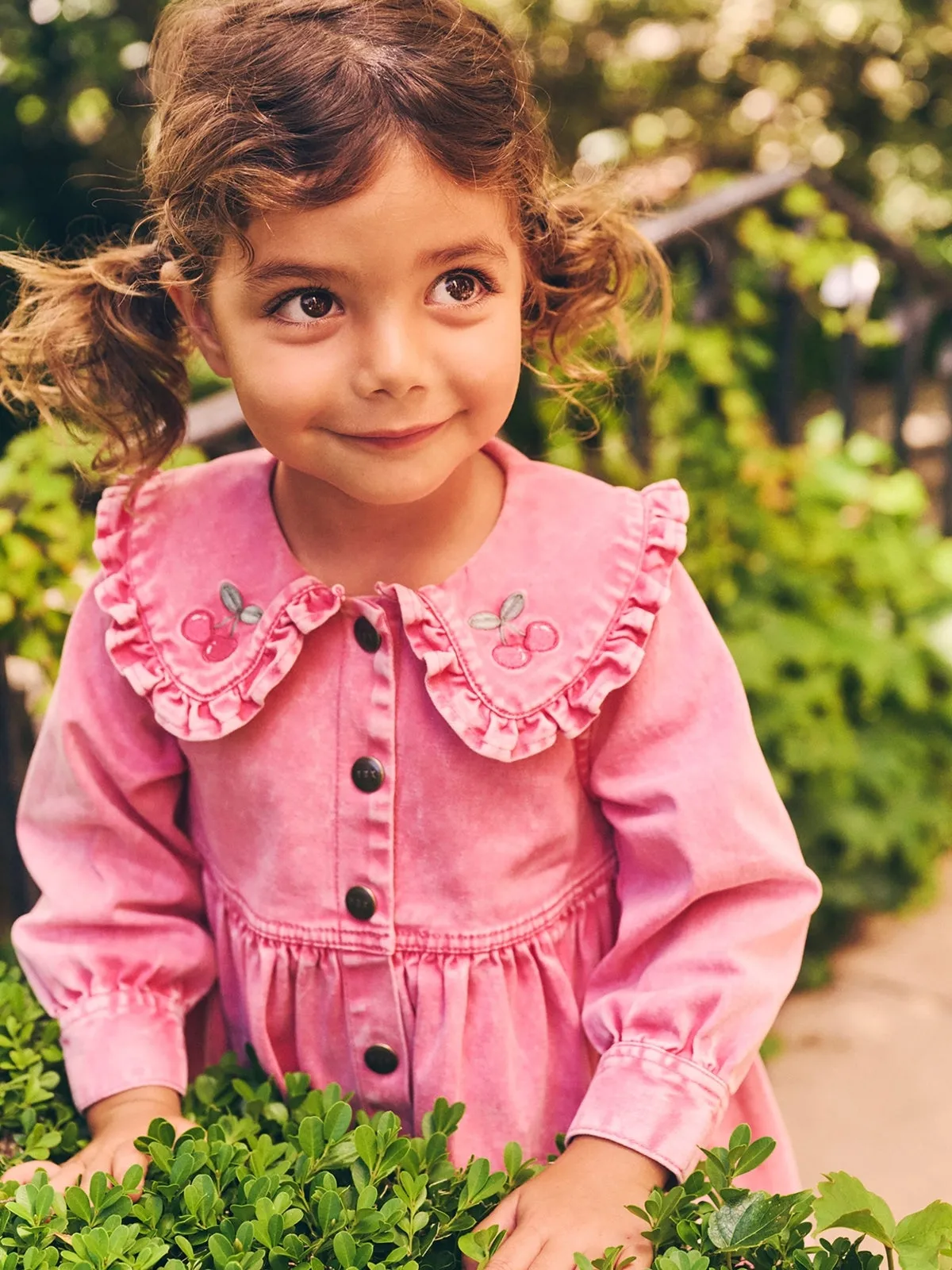Cherry Collar Denim Dress