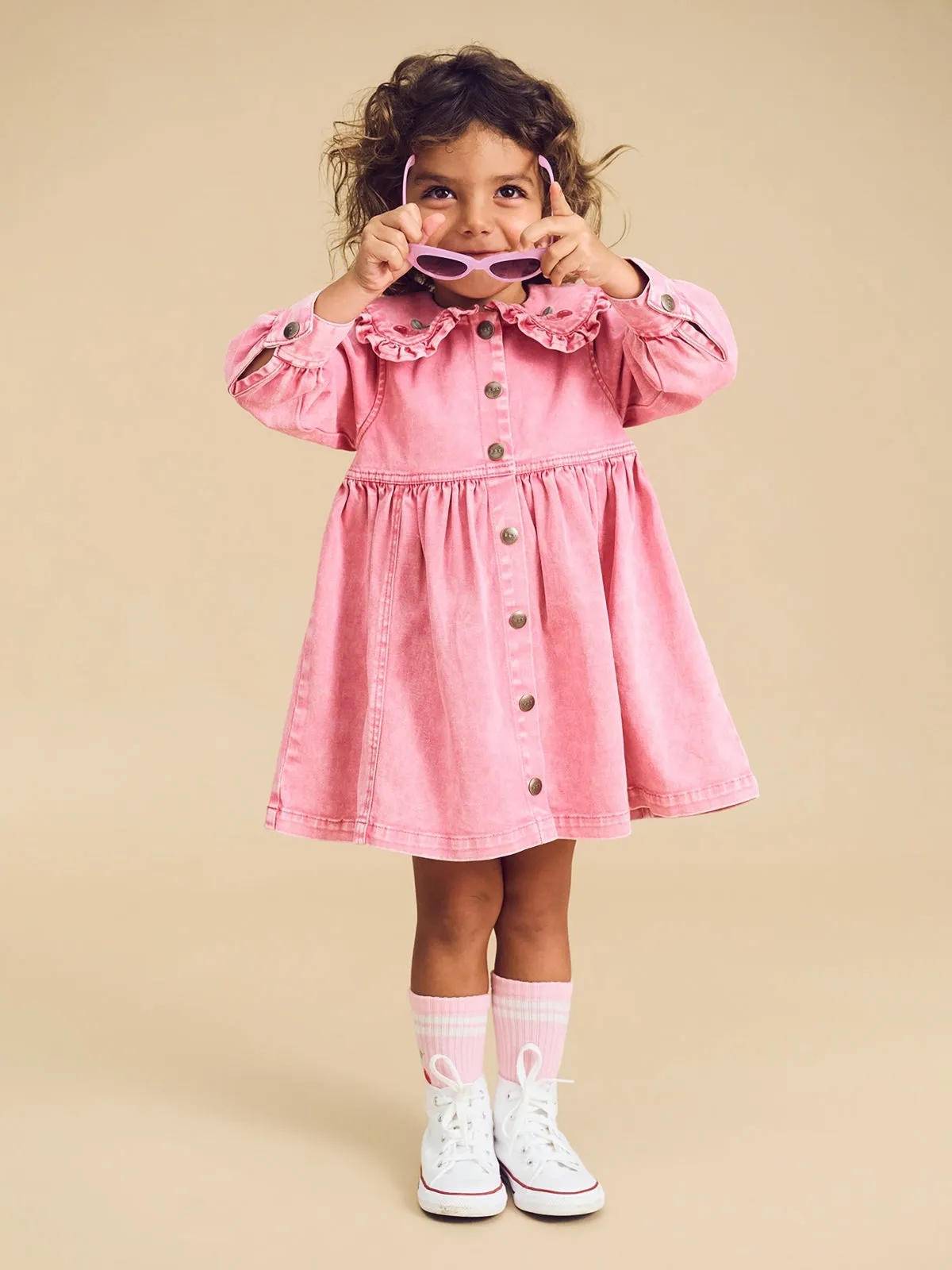 Cherry Collar Denim Dress
