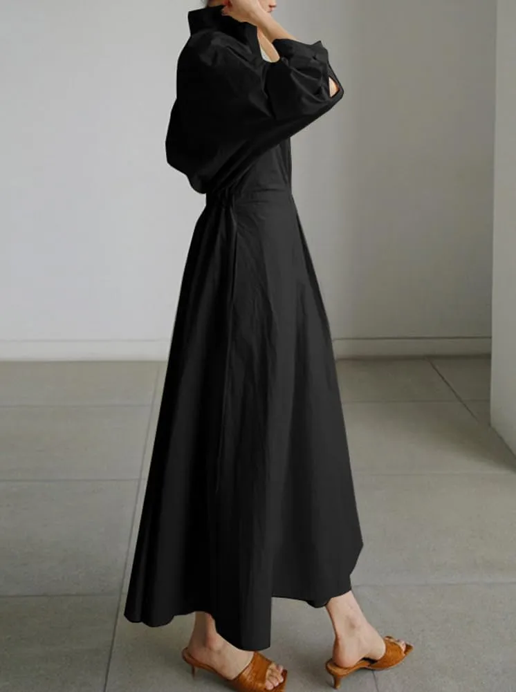chouyatou Women's Spring Elegant Tunic Dress Long Sleeve Button Down Loose Maxi Dress Sundress