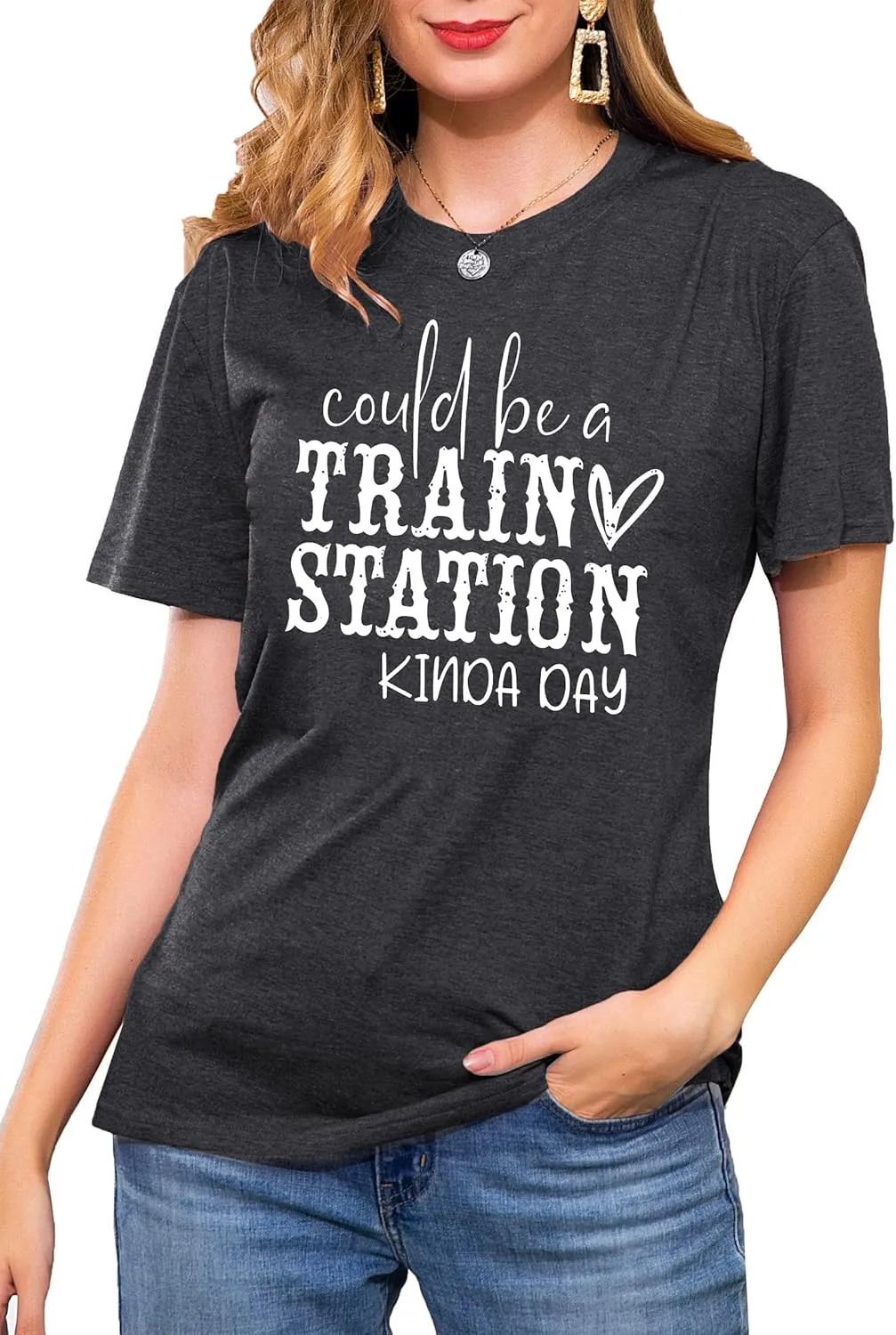 Could Be A Train Station Kinda Day Shirt Women Funny Country Music Tees Casual Summer Short Sleeve Tops