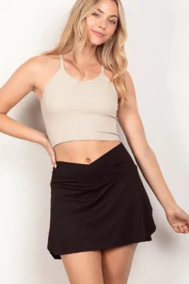 Crossover Waist Active Skirt W/ Short Liner (Black)