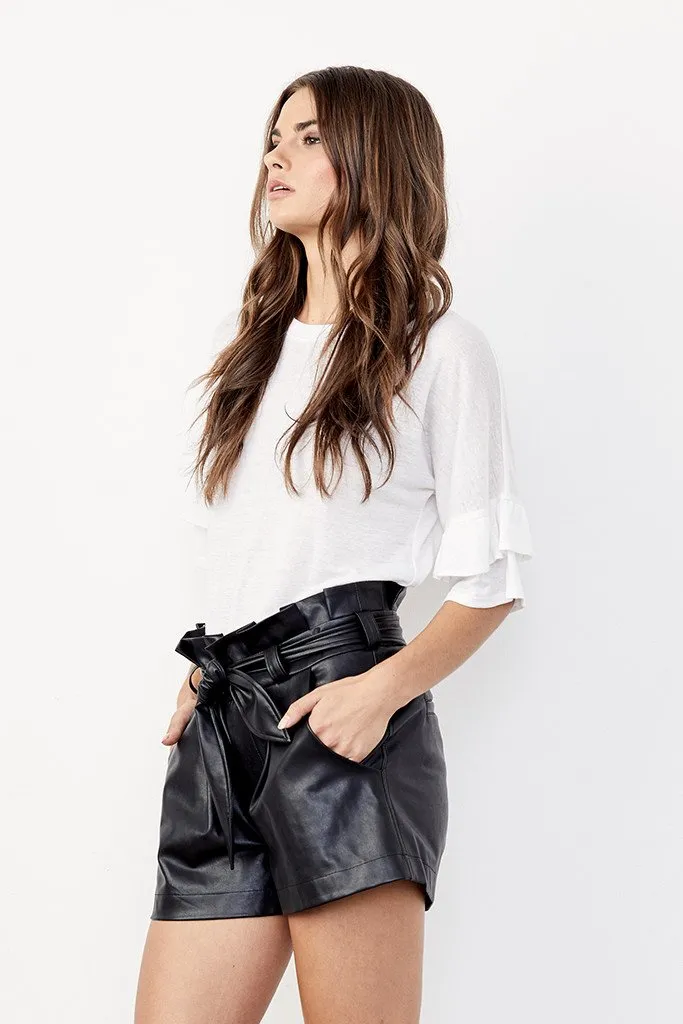 DAVID LERNER - Paperbag Waist Belted Short in Black