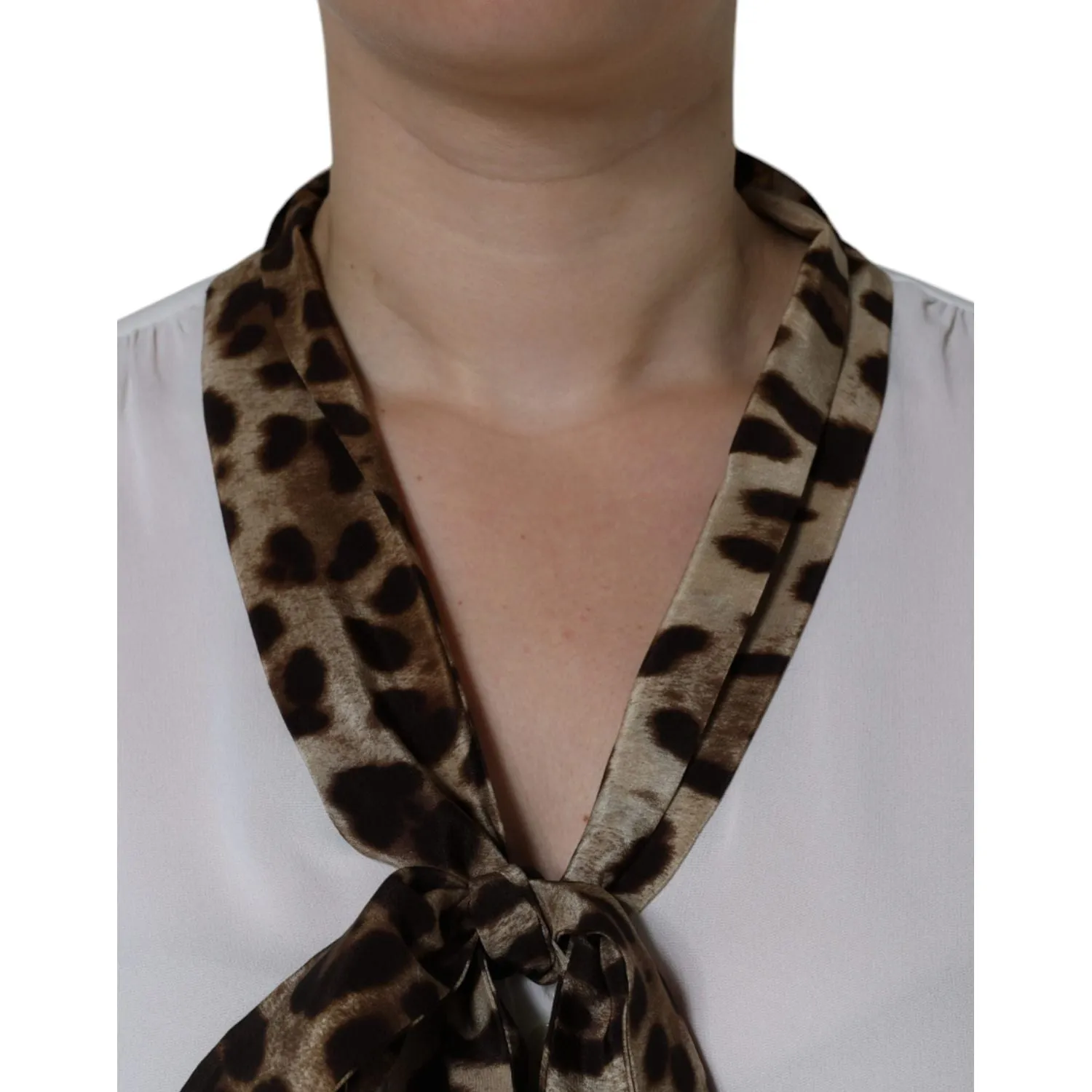 Dolce & Gabbana White Ascot Collar Long Sleeve Top Blouse