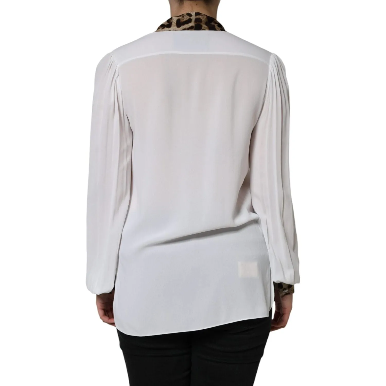 Dolce & Gabbana White Ascot Collar Long Sleeve Top Blouse