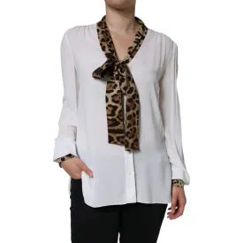 Dolce & Gabbana White Ascot Collar Long Sleeve Top Blouse