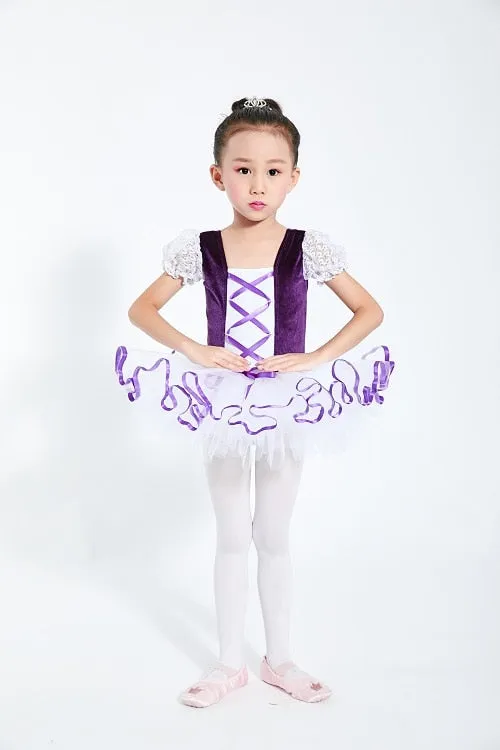 Girls  Ballet Tutu Dress Velvet Body Ribbon Mesh Skirt Dance Gymnastics Leotard Costume