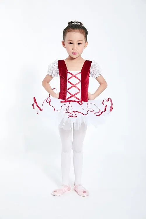 Girls  Ballet Tutu Dress Velvet Body Ribbon Mesh Skirt Dance Gymnastics Leotard Costume