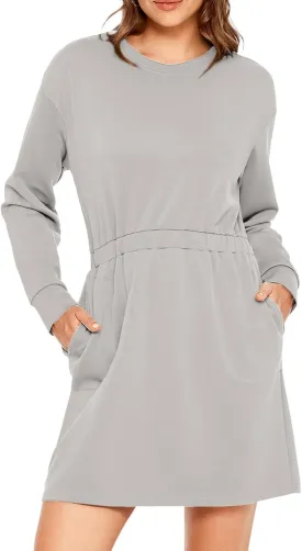 Glamaker Womens 2024 Fall Sweatshirt Dresses Winter Long Sleeve T Shirt Dresses Air Essential Outfit Dress with Pockets