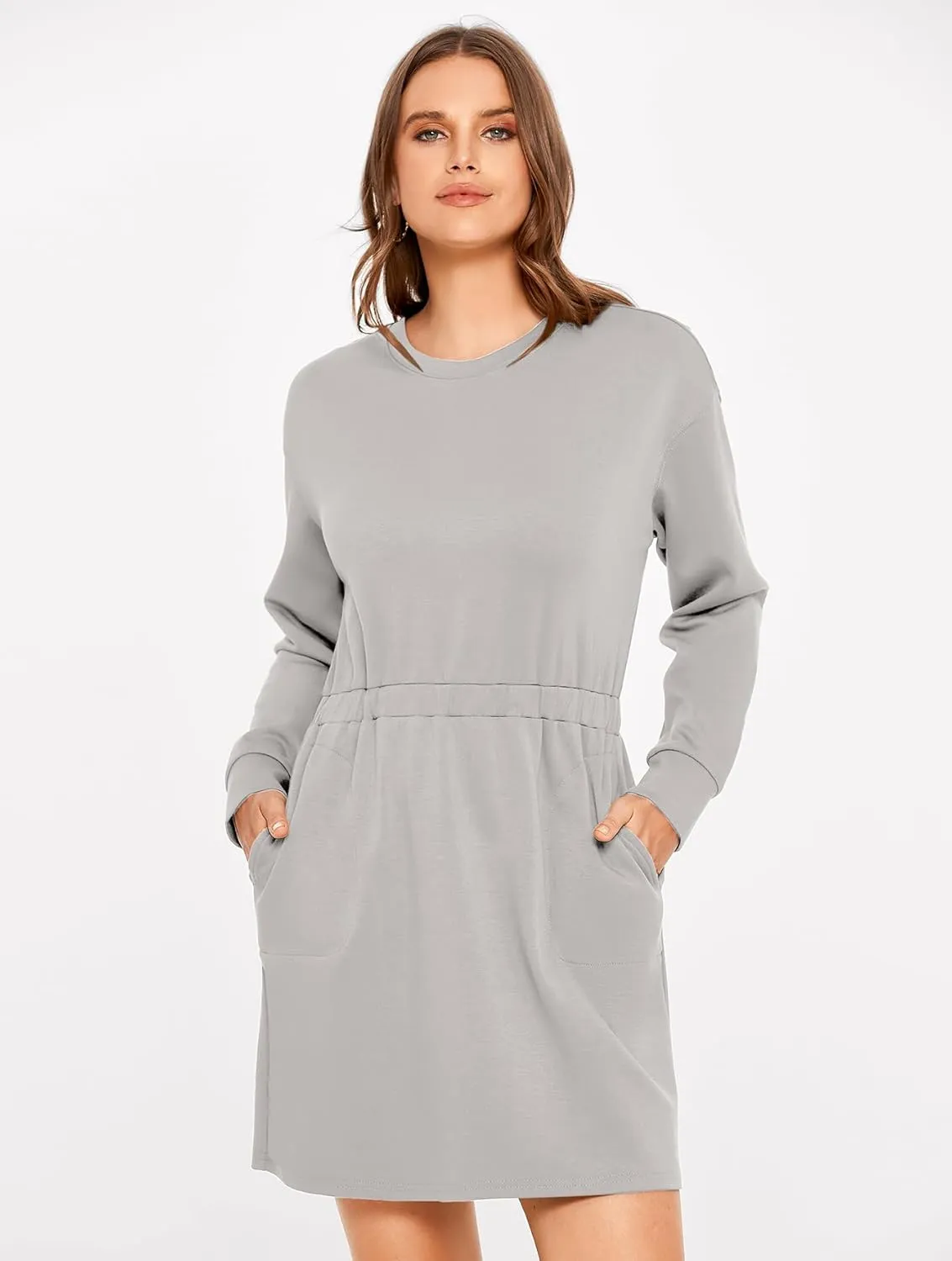 Glamaker Womens 2024 Fall Sweatshirt Dresses Winter Long Sleeve T Shirt Dresses Air Essential Outfit Dress with Pockets