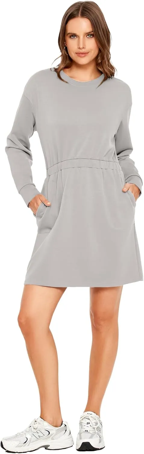 Glamaker Womens 2024 Fall Sweatshirt Dresses Winter Long Sleeve T Shirt Dresses Air Essential Outfit Dress with Pockets