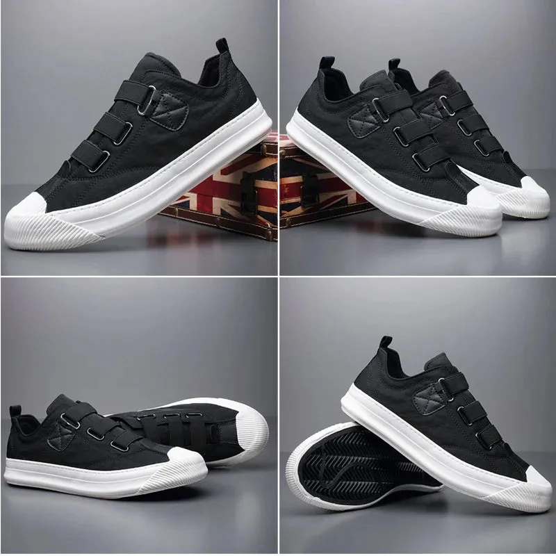 Hnzxzm New Canvas Vulcanize Shoes Elastic Band Men's Designer Loafers Breathable Ventilation Thick Bottom Male Flats Black Gray