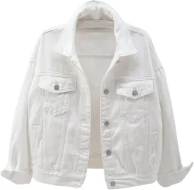 Jean Jacket Women Casual Long Sleeve Button Down Lapel Cropped Denim Top Lightweight Candy Color Plus Size Blazer