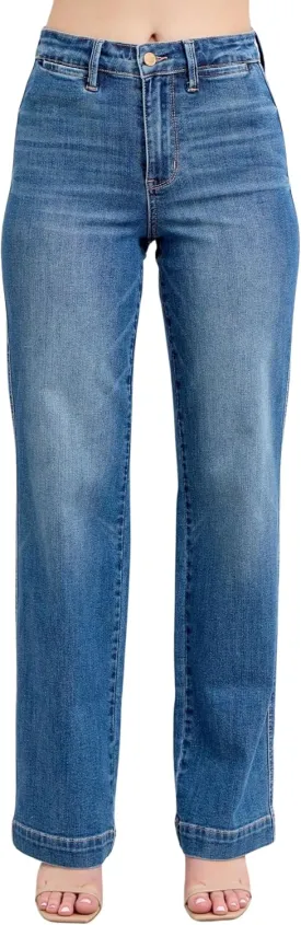 Judy Blue High Waist Straight Denim Trouser, Inseam 32"