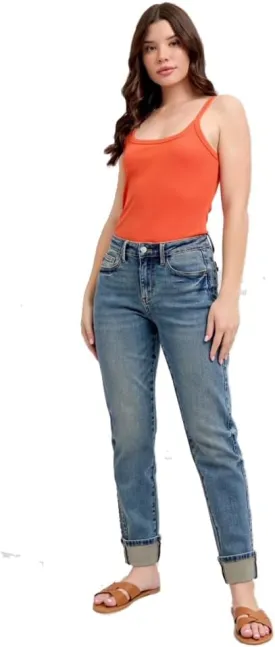 Judy Blue Mid-Rise Vintage Wash Cuffed Boyfriend Jeans, 88946