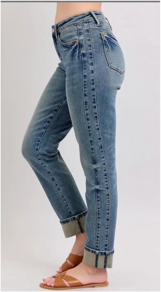 Judy Blue Mid-Rise Vintage Wash Cuffed Boyfriend Jeans, 88946