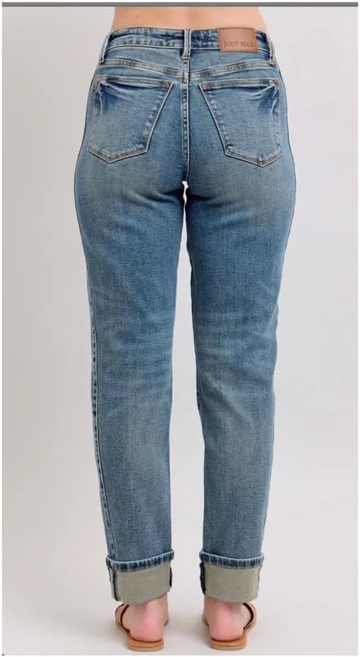 Judy Blue Mid-Rise Vintage Wash Cuffed Boyfriend Jeans, 88946