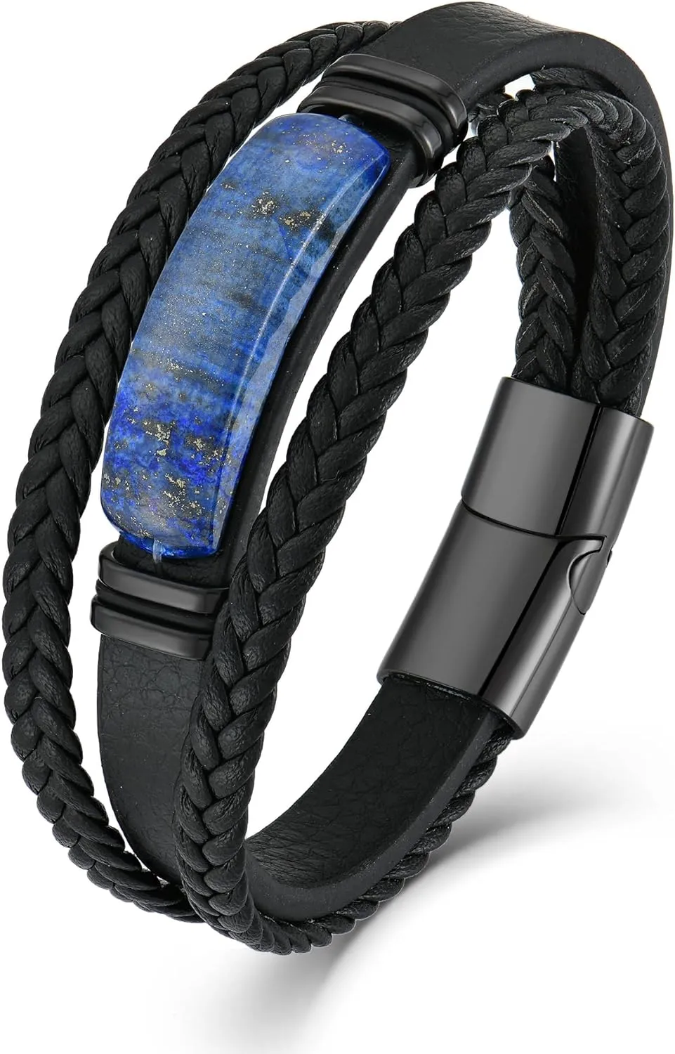 Lapis Lazuli Bracelets for Men Leather Black Bracelet