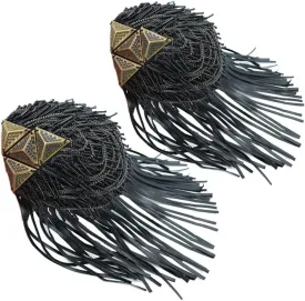 Leather Tassel Shoulder Epaulette badge Punk Blazer Shoulder Epaulet Brooch Pin Stage Performace Shoulder Accessories for Men and Women 2pcs Black