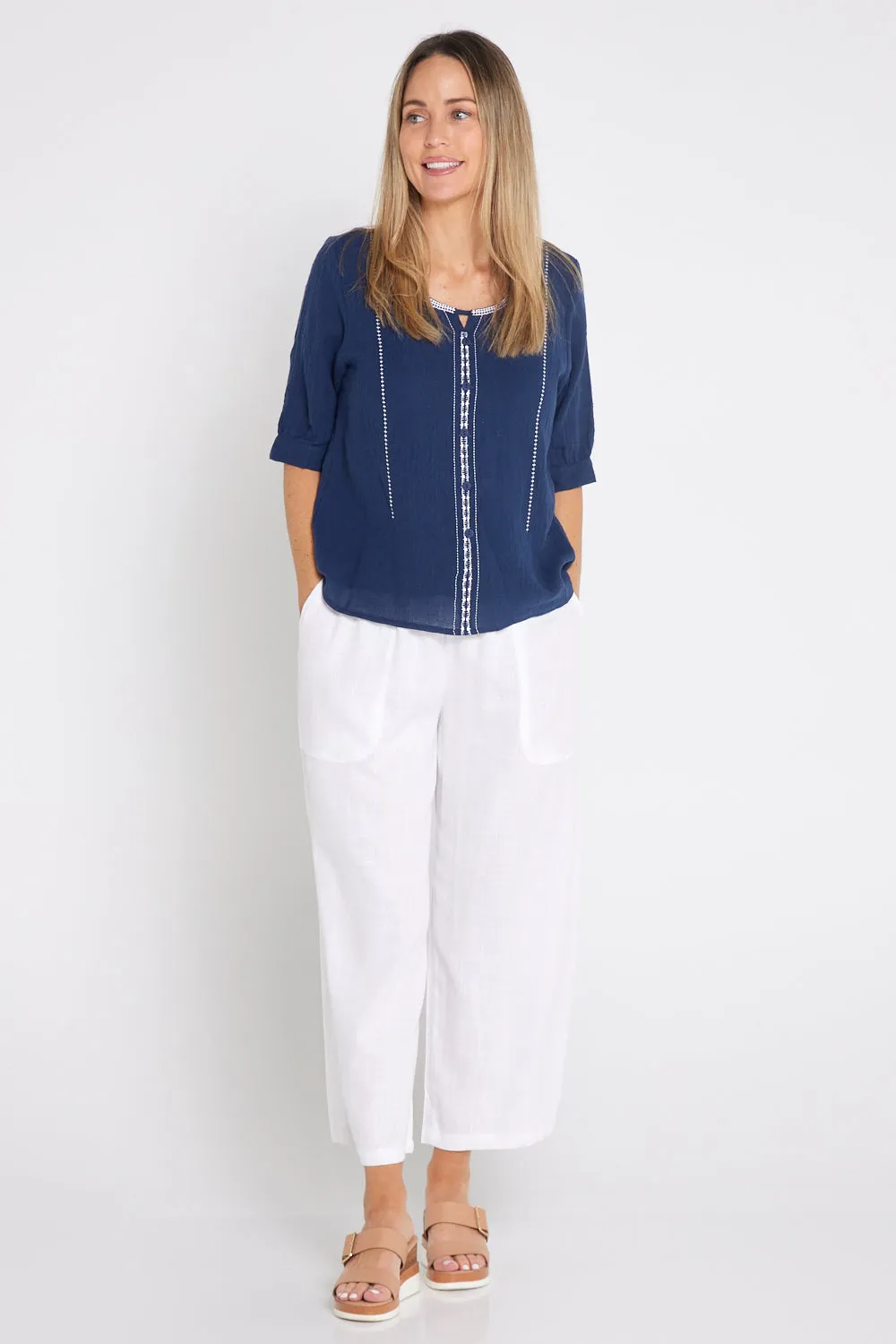 Meagan Linen Blouse - Navy