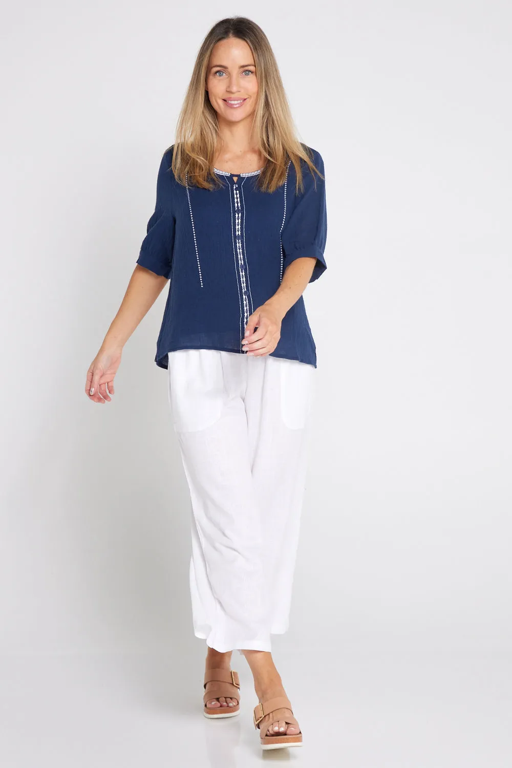 Meagan Linen Blouse - Navy