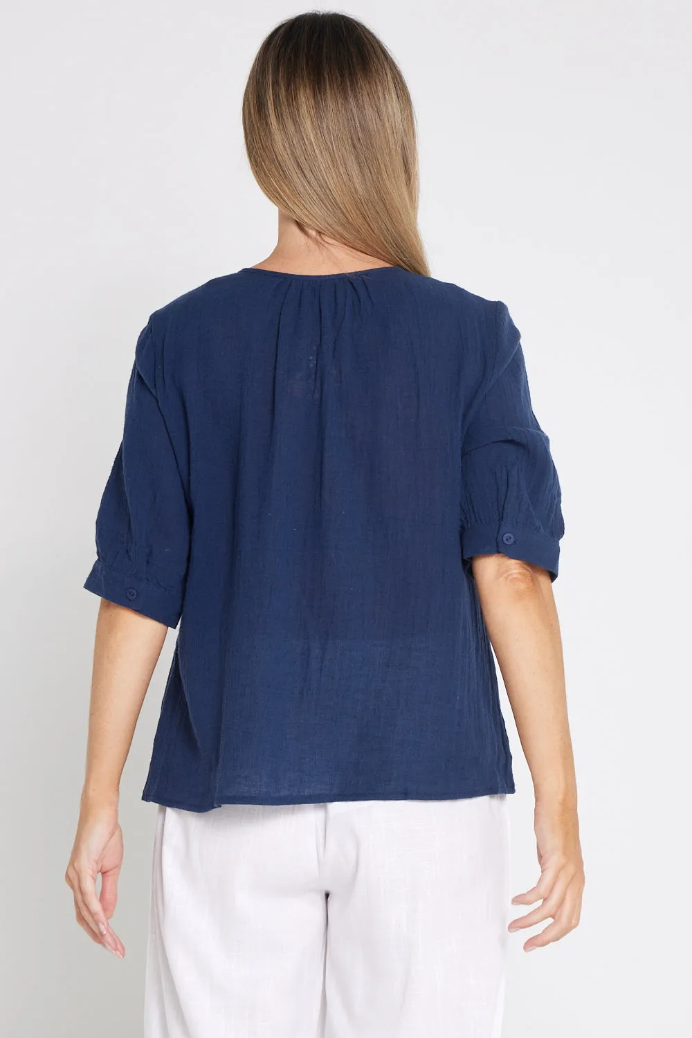 Meagan Linen Blouse - Navy
