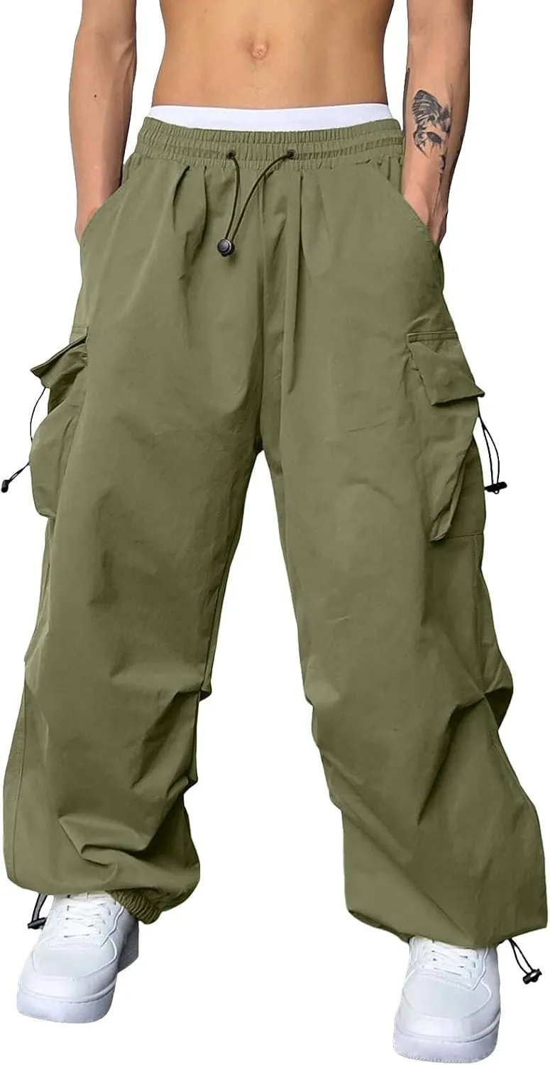 Mens Baggy Cargo Pants Casual Parachute Pants Drawstring Workout Athletic Sweatpants Plus Size Loose Harem Joggers