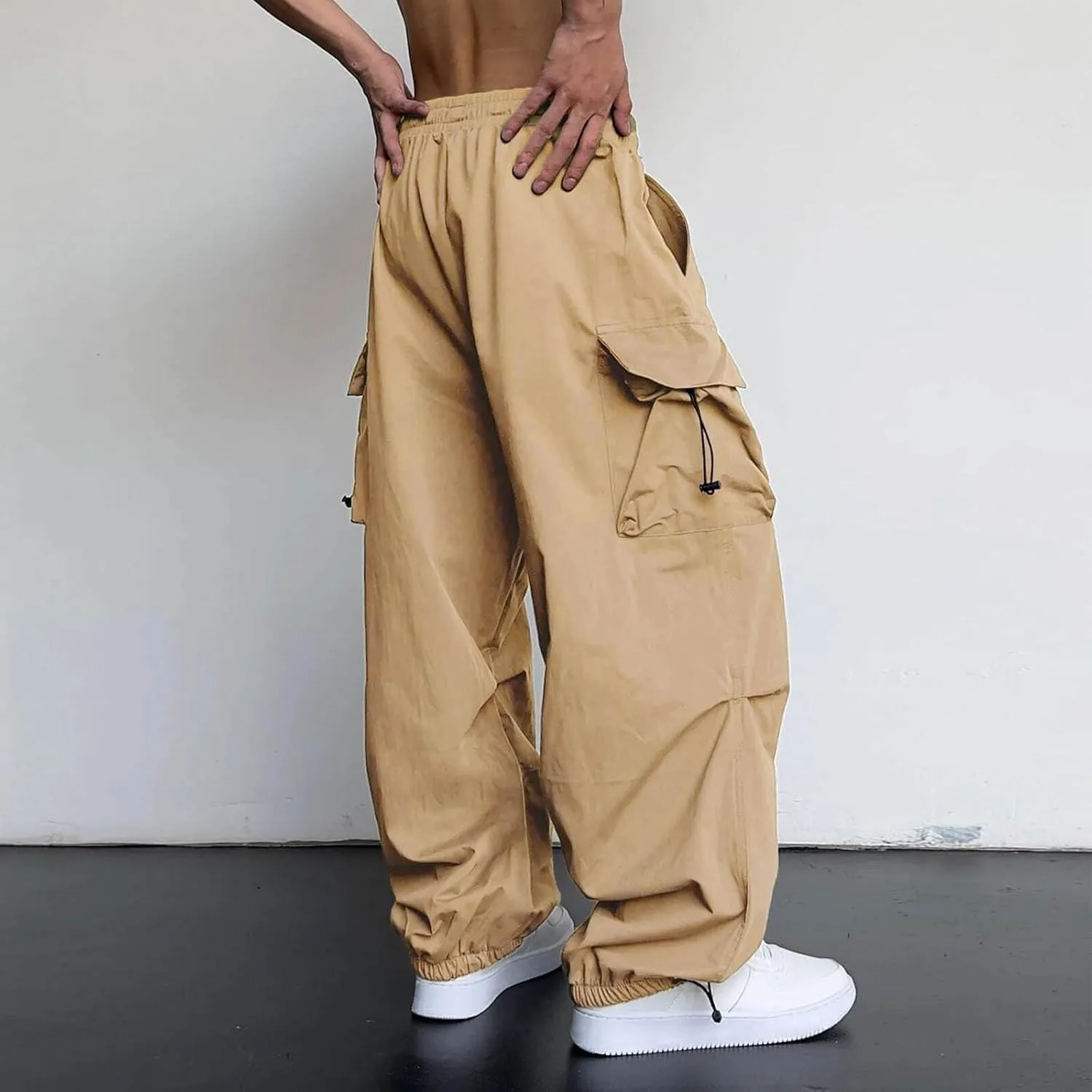 Mens Baggy Cargo Pants Loose Fit Multi-Pockets Straight Long Trousers Parachute Cargo Pants Hip Hop Y2k Harem Pant Streetwear