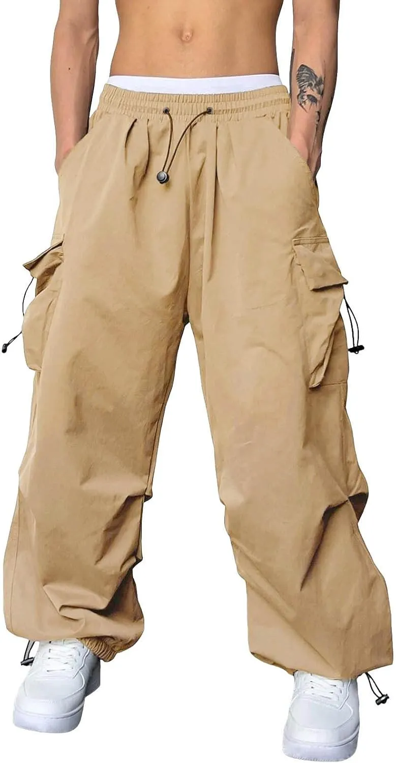 Mens Baggy Cargo Pants Loose Fit Multi-Pockets Straight Long Trousers Parachute Cargo Pants Hip Hop Y2k Harem Pant Streetwear
