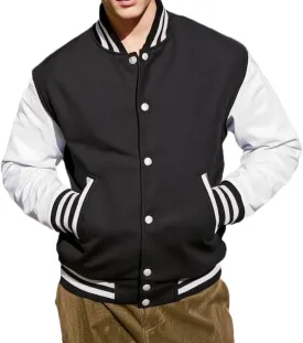 Mens Black Leather Letterman Varsity Collage Baseball Jacket - High School Jacket