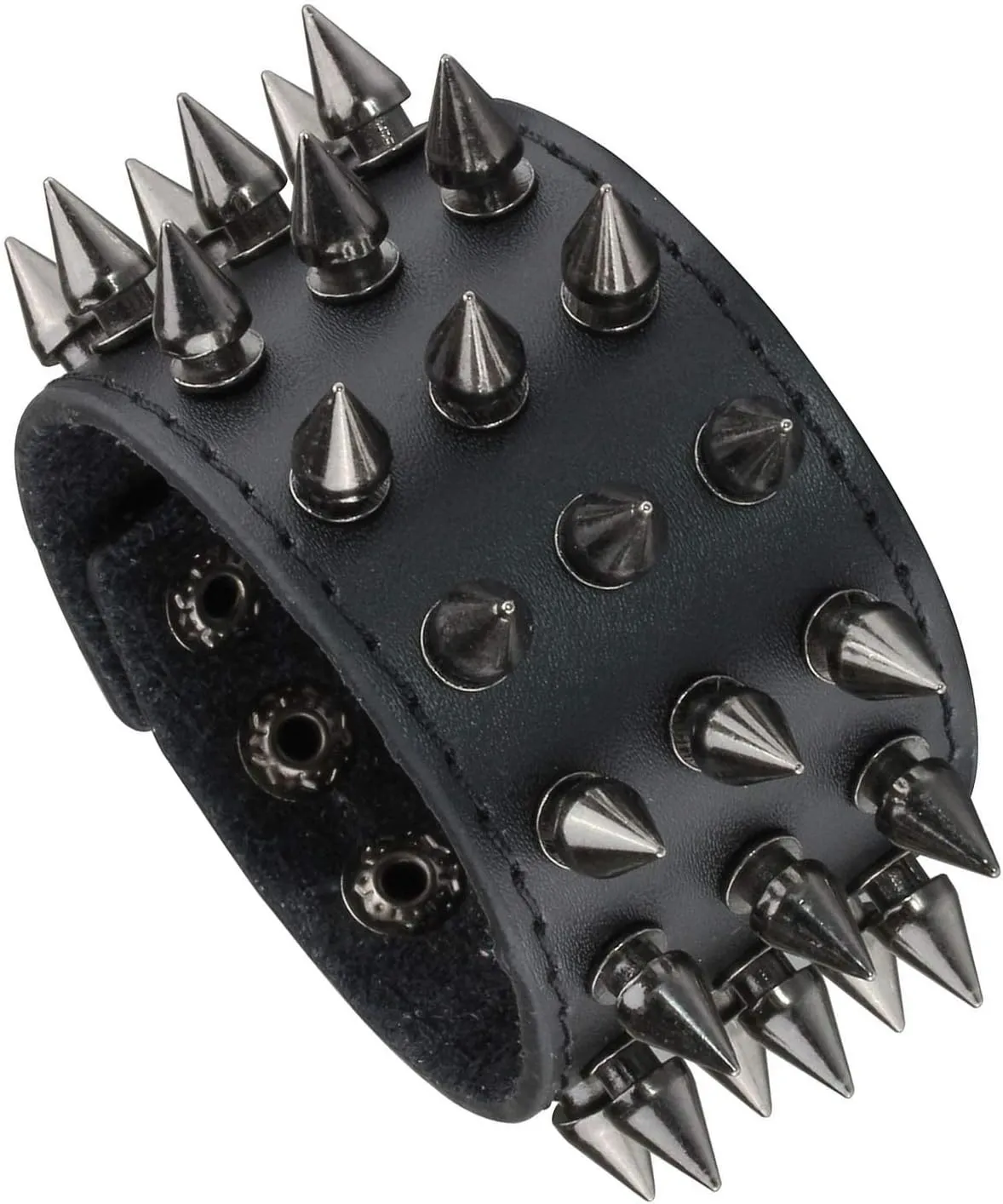 MILAKOO Unisex Black Metal Spike Studded Punk Rock Biker Wide Strap Leather Bracelet Chain Wristband Adjustable