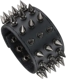 MILAKOO Unisex Black Metal Spike Studded Punk Rock Biker Wide Strap Leather Bracelet Chain Wristband Adjustable